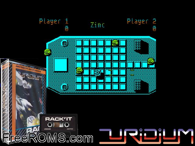 Uridium (UK) (1987) [a1] Amstrad CPC game showing 3D box cover and gameplay screenshot